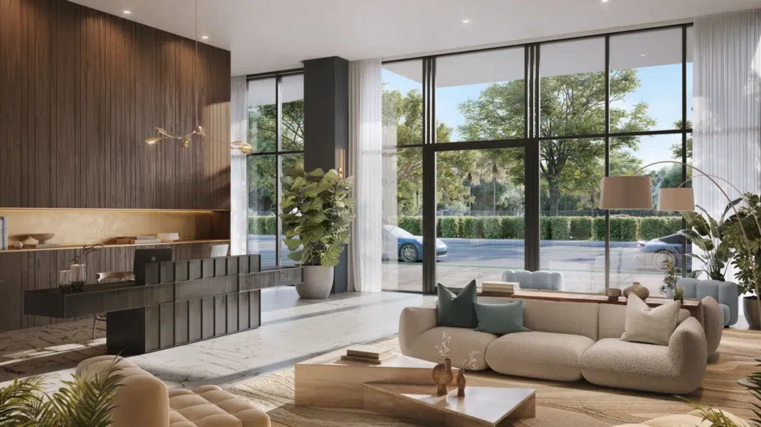 Recepción moderna con muebles y decoración de lujo