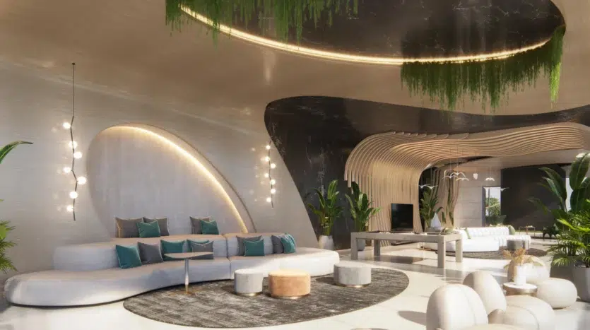 Salón con muebles de lujo y decoración moderna