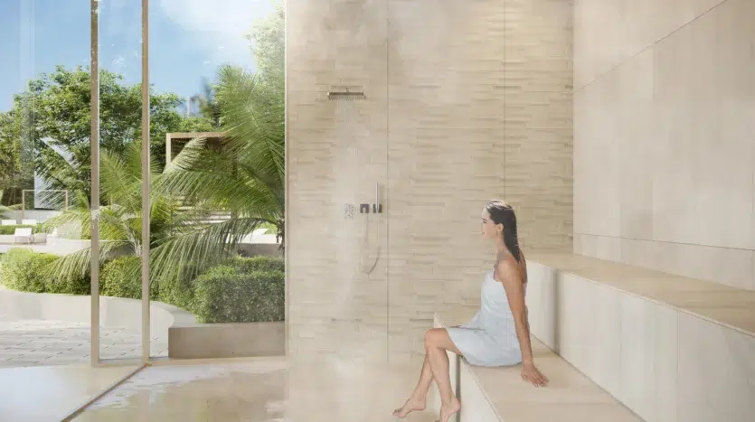 Sauna moderno exclusivo para residentes en Aria Reserve