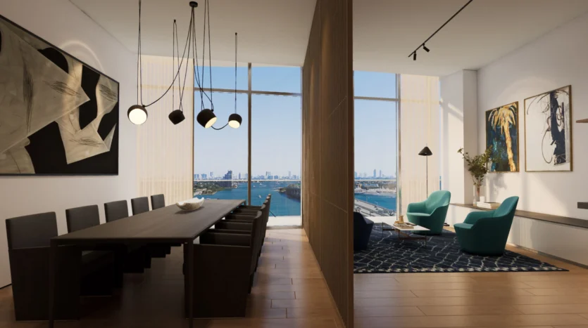 Gran comedor moderno con vistas al mar