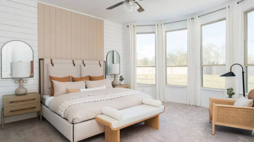Dormitorio con una cama moderna