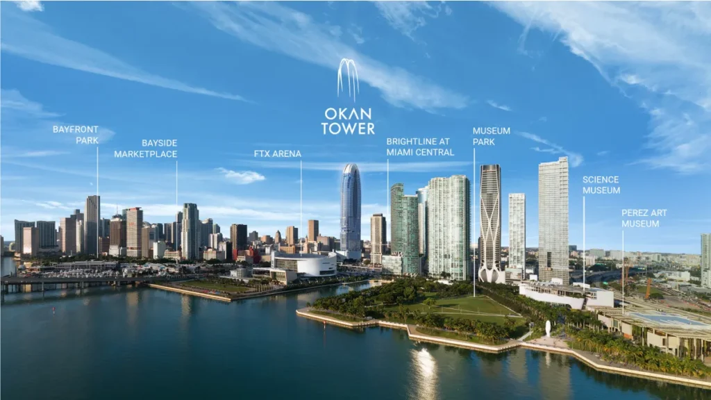 Mapa con los lugares cercanos a Okan Tower