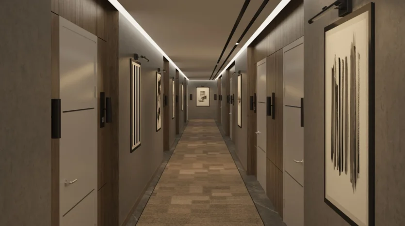 Corredor con puertas hacia las habitaciones