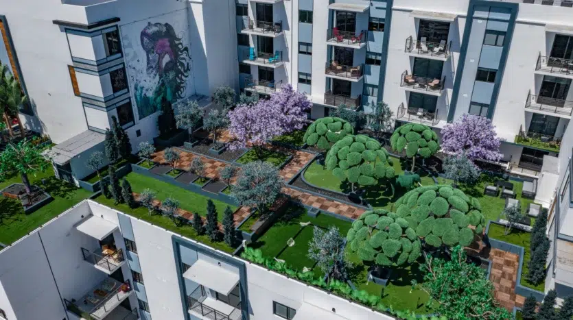 Vistas aéreas al campo de golf en la terraza