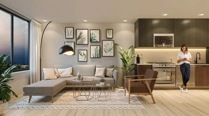 Cocina moderna junto a la sala de estar