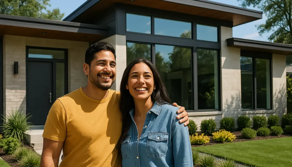 Una pareja hispana en casa moderna en Texas